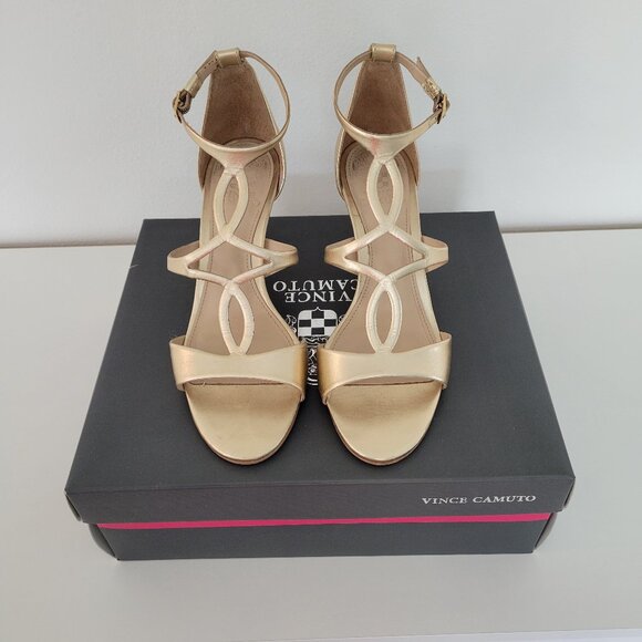 VINCE CAMUTO Sexy Mid Heel VC-PAYTO Sandals in Egyptian Gold ~ Size 7.5M - Picture 2 of 12